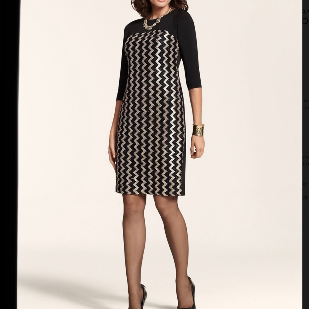 Chico's Black and Silver Zigzag Midi Dress